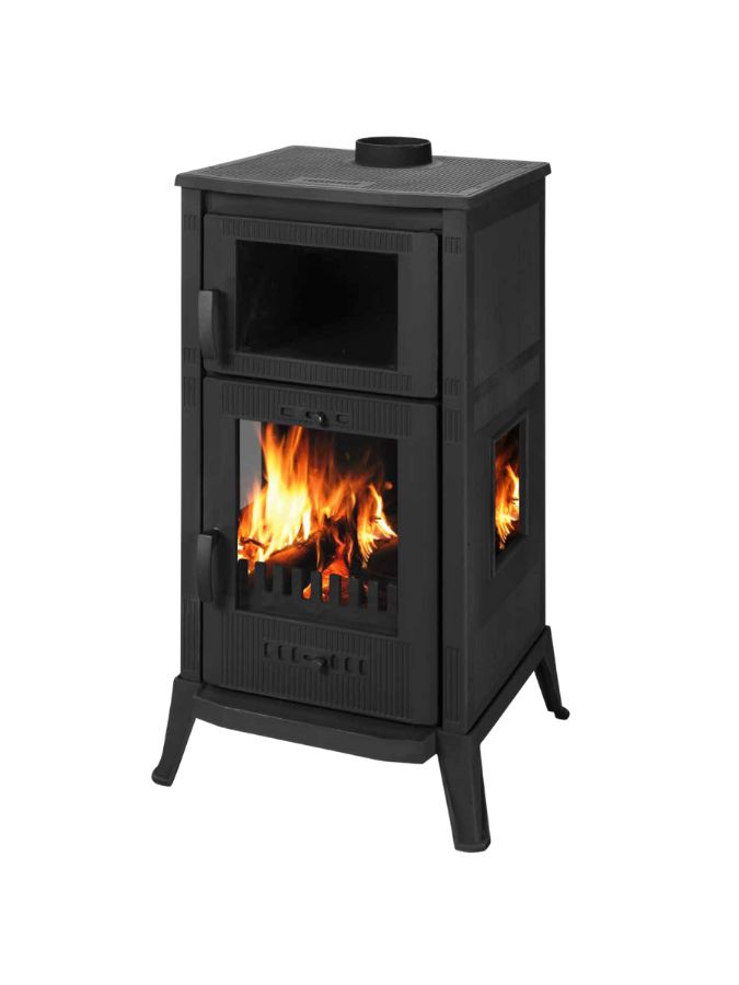 PARLAR-COMPLETE CAST IRON 3 SIDE GLASS FIREPLACE STOVE WITH OVEN