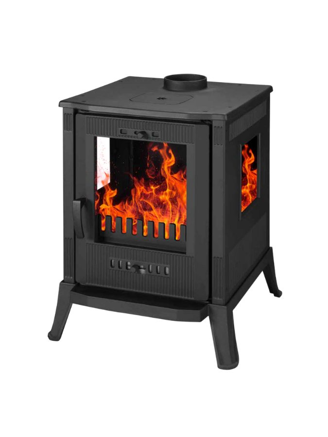 PARLAR-COMPLETE CAST IRON 3-SIDED GLASS FIREPLACE STOVE